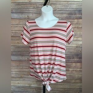 Elizabeth Striped Knot-Front Top - Size 1X